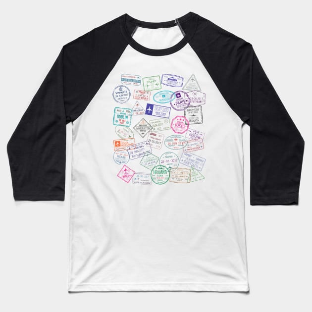 Travel city stamps Baseball T-Shirt by Funtomass